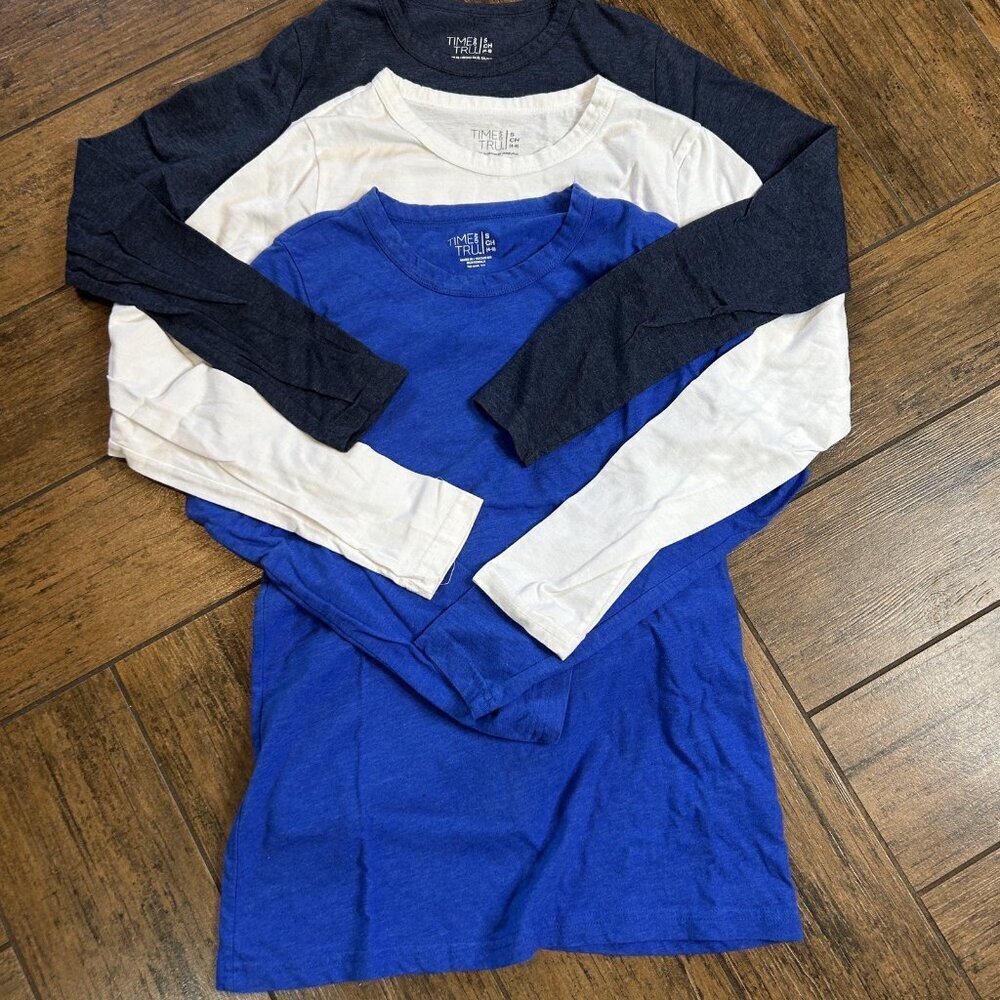 Time and Tru Women's Long Sleeve T shirt Lot of 3 Navy White Blue Size Small - Picture 3 of 7